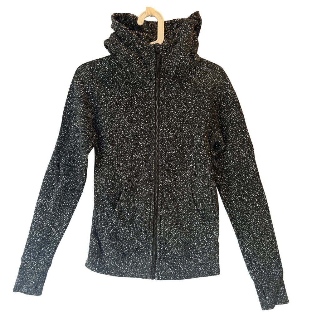 Lululemon Scuba Hoodie‎ Full Zip Black White Star Crushed Speckled Jacket Size 4 - Picture 2 of 11